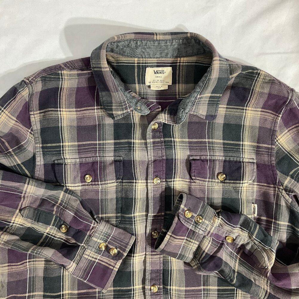 Vans Sz Small Mens Long Sleeve Button Plaid Shirt 100% Cotton